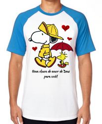  Camiseta Raglan Chuva de Amor de Deus Snoopy