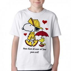  Camiseta Infantil Chuva de Amor de Deus Snoopy