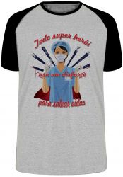 Camiseta Raglan Enfermeira super herói salvar vidas