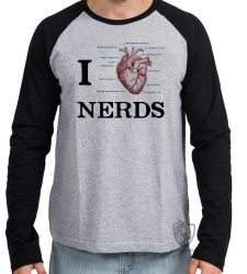 Camiseta Manga Longa I love nerds heart coração