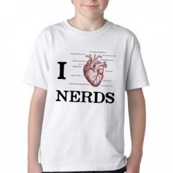 Camiseta Infantil I love nerds heart coração