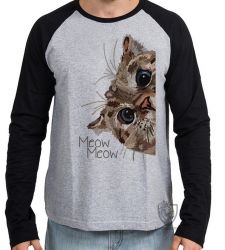 Camiseta Manga Longa Meow gato 