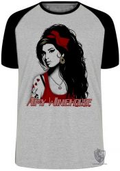 Camiseta Raglan Amy Winehouse vermelho
